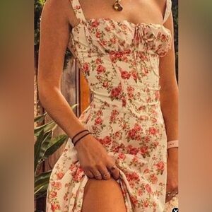 Commense White and Pink Floral Corset Dress